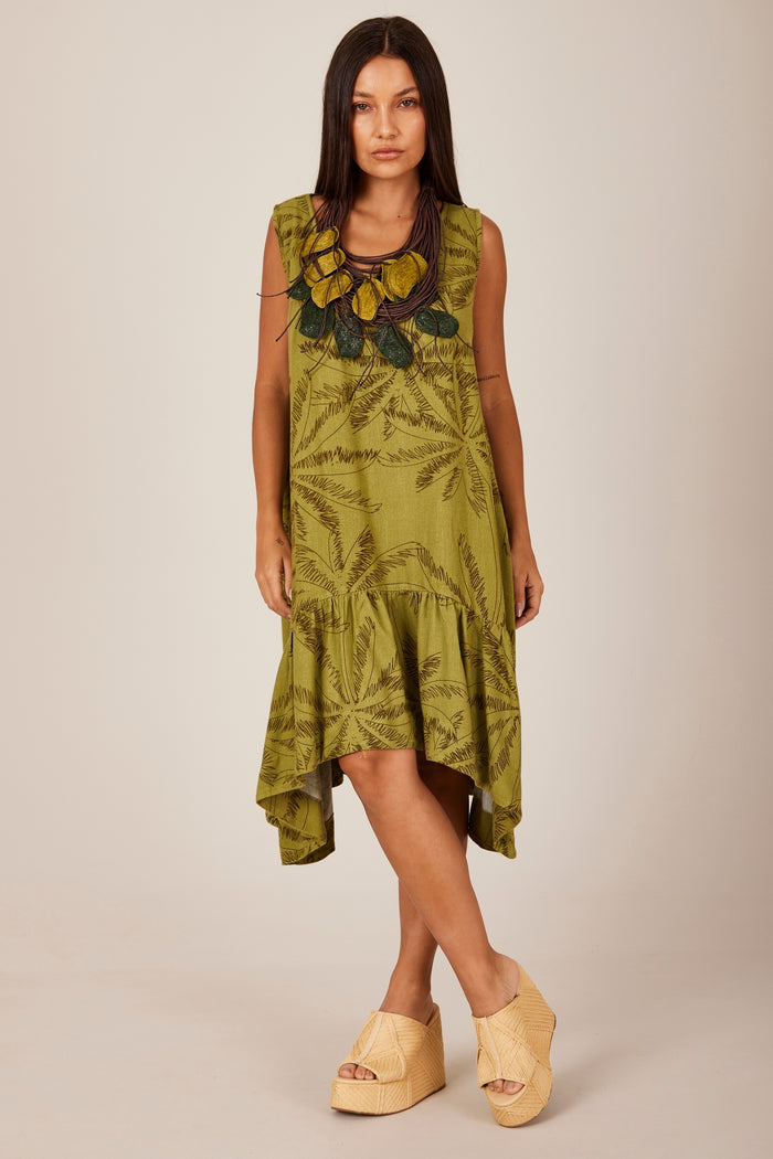 Vestido Curto Regata Com Decote Redondo Verde Yacamim C10