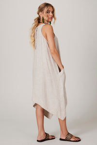 Vestido Regata Curto De Linho Bege Yacamim E28 Liso