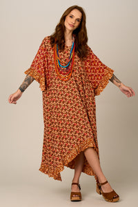 Kaftan Midi Amplo Com Pontas Laranja Patchwork Yacamim J8