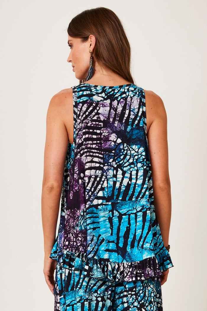 Regata Básica Alongada Azul Estampa Digital De Batik Yacamim A38