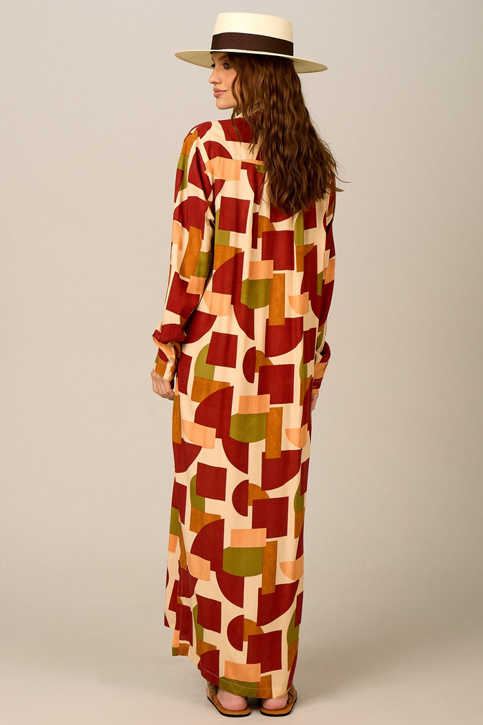 Chemise Longa Ampla Estampa Geométrica Yacamim N4