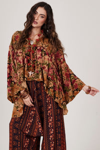 Bata Ampla Alongada Marrom Claro Patchwork Yacamim B20 Mex