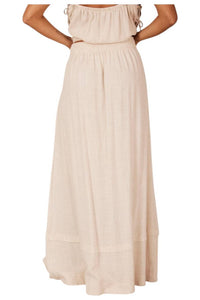 Saia Longa Linho Com Botões Bege Yacamim A19 Liso