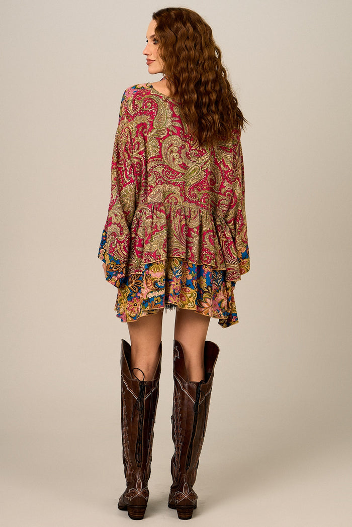 Bata Ampla Alongada Bordô Patchwork Yacamim B5