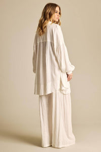 Calça Pantalona Com Elástico No Cós Branco Yacamim A3