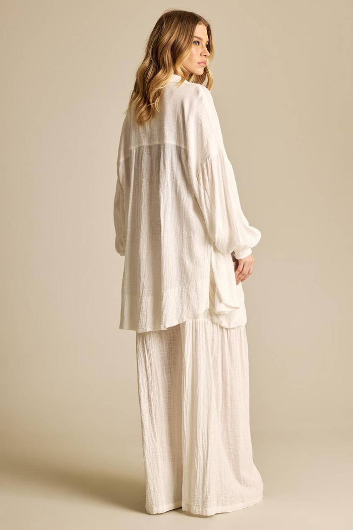 Calça Pantalona Com Elástico No Cós Branco Yacamim A3