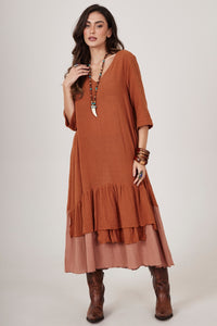 Vestido Midi Caramelo Escuro Yacamim C26