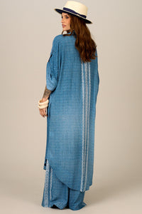 Chemise Midi Amplo Azul Estampado Yacamim A40