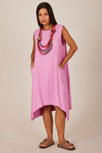 Vestido Curto De Linho Regata Lilás Yacamim C9 Liso