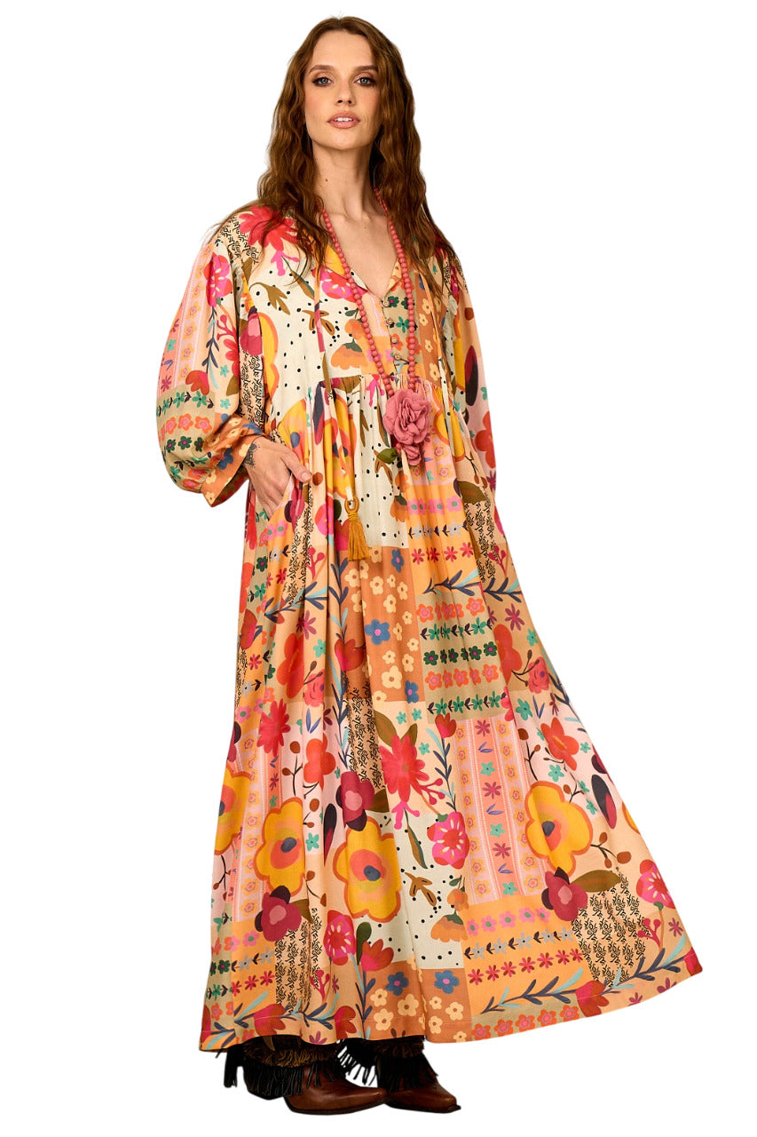 Vestido Midi Amplo Estampado Yacamim D25