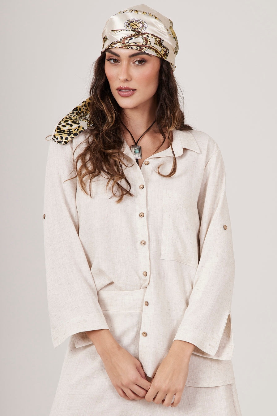 Camisa Manga Longa Botão De Coco Bege Yacamim A2 Liso