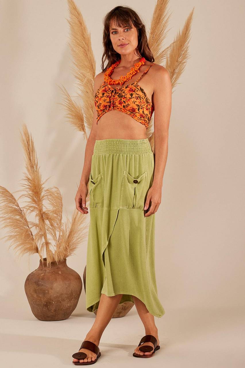 Saia Midi Com Elástico No Cós Verde Yacamim H3