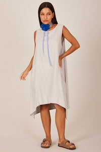 Vestido Curto De Linho Regata Cinza Claro Yacamim C25 liso