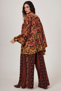 Calça Saruel Pantalona Marrom Estampado Yacamim I3