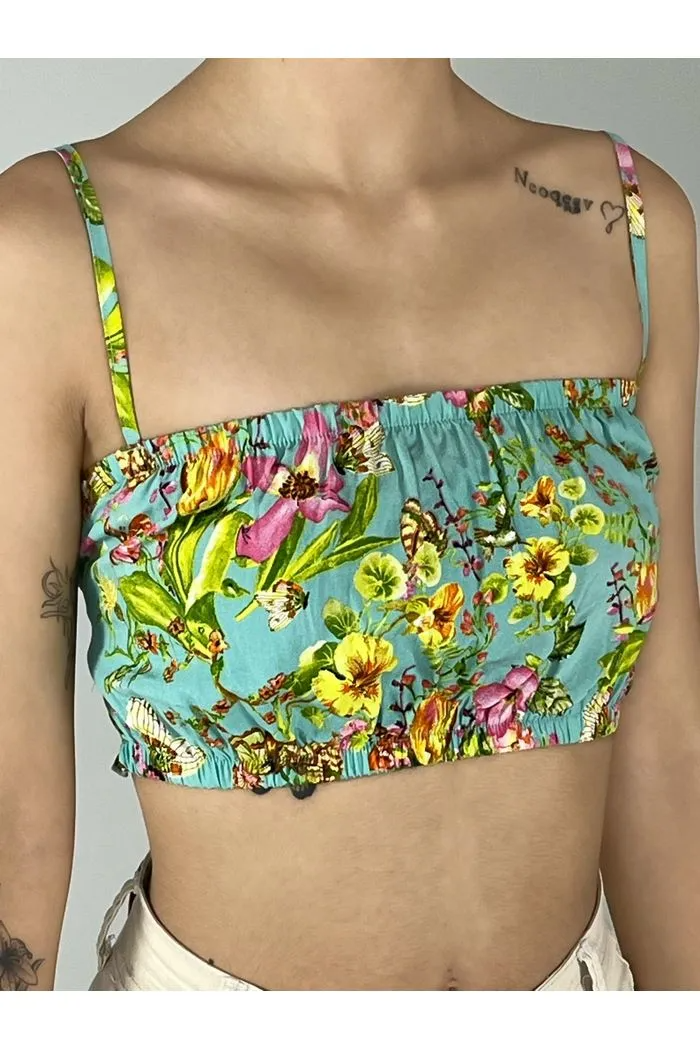 Top Faixa Com Alças Verde Claro Estampado Yacamim F9