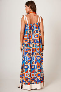 Vestido Longo Com Alças De Amarrar Estampa Geométrica Yacamim C20