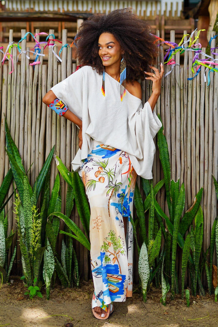 Saia Longa Bege Estampado Coleção Bahêa Yacamim R2