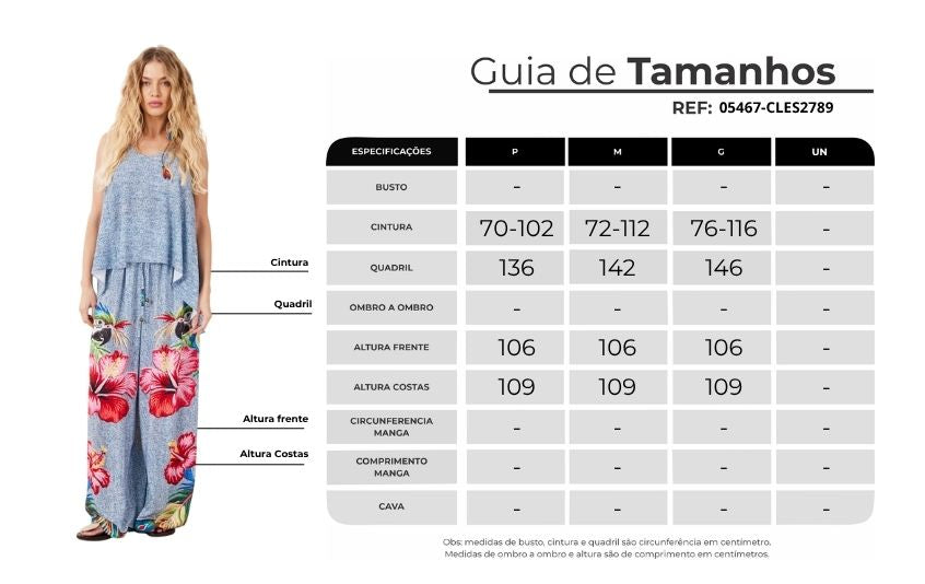 Calça Pantalona Bolsos Atrás Azul Estampa Araras Yacamim A9