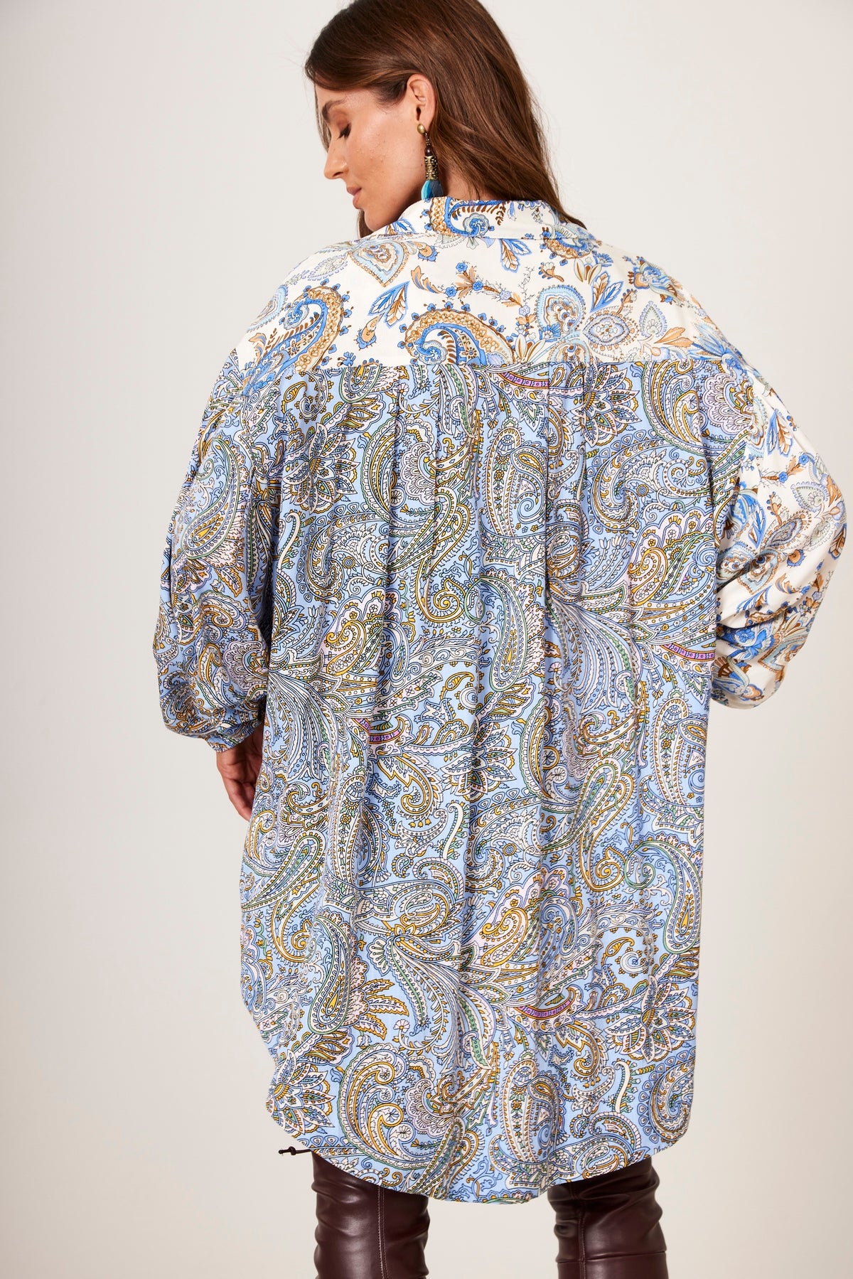 Chemise Alongado Azul Patchwork Cashmere Yacamim N10