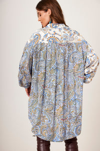 Chemise Alongado Azul Patchwork Cashmere Yacamim N10