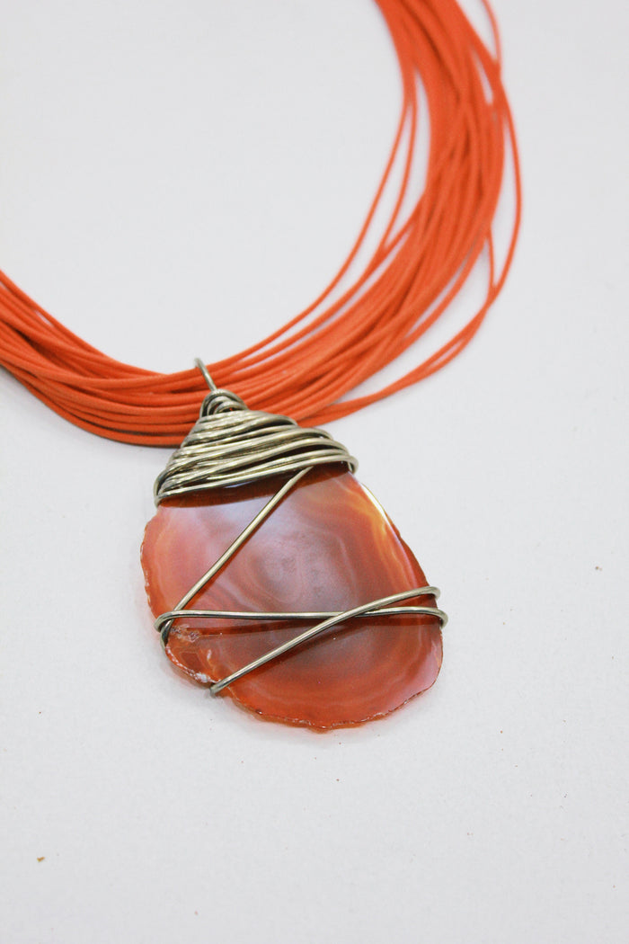 Colar Artesanal Longo Com Pedra Ágata Yacamim #540