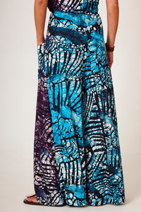 Calça Pantalona Azul Estampa Digital De Batik Yacamim A37