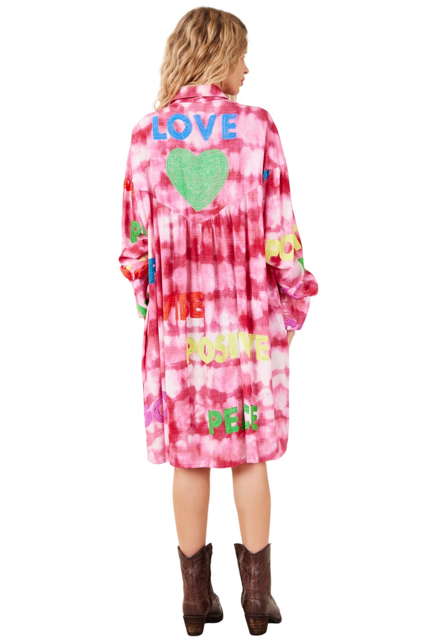 Chemise Ampla Estampa Love Rosa Tie Dye Yacamim L4
