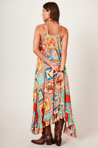 Vestido Midi Godê Com Alças Estampa Geométrica Yacamim C3