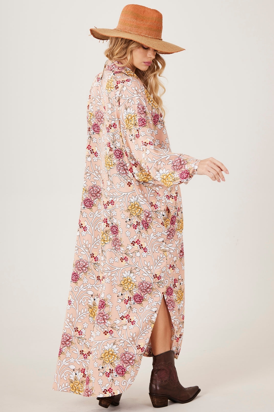 Chemise Longo Amplo Rosé Estampado Yacamim P8