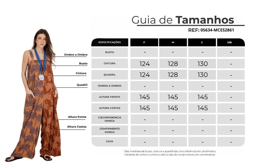 Macacão Longo Pantalona Marrom Estampa Coqueiros Patchwork Yacamim O8