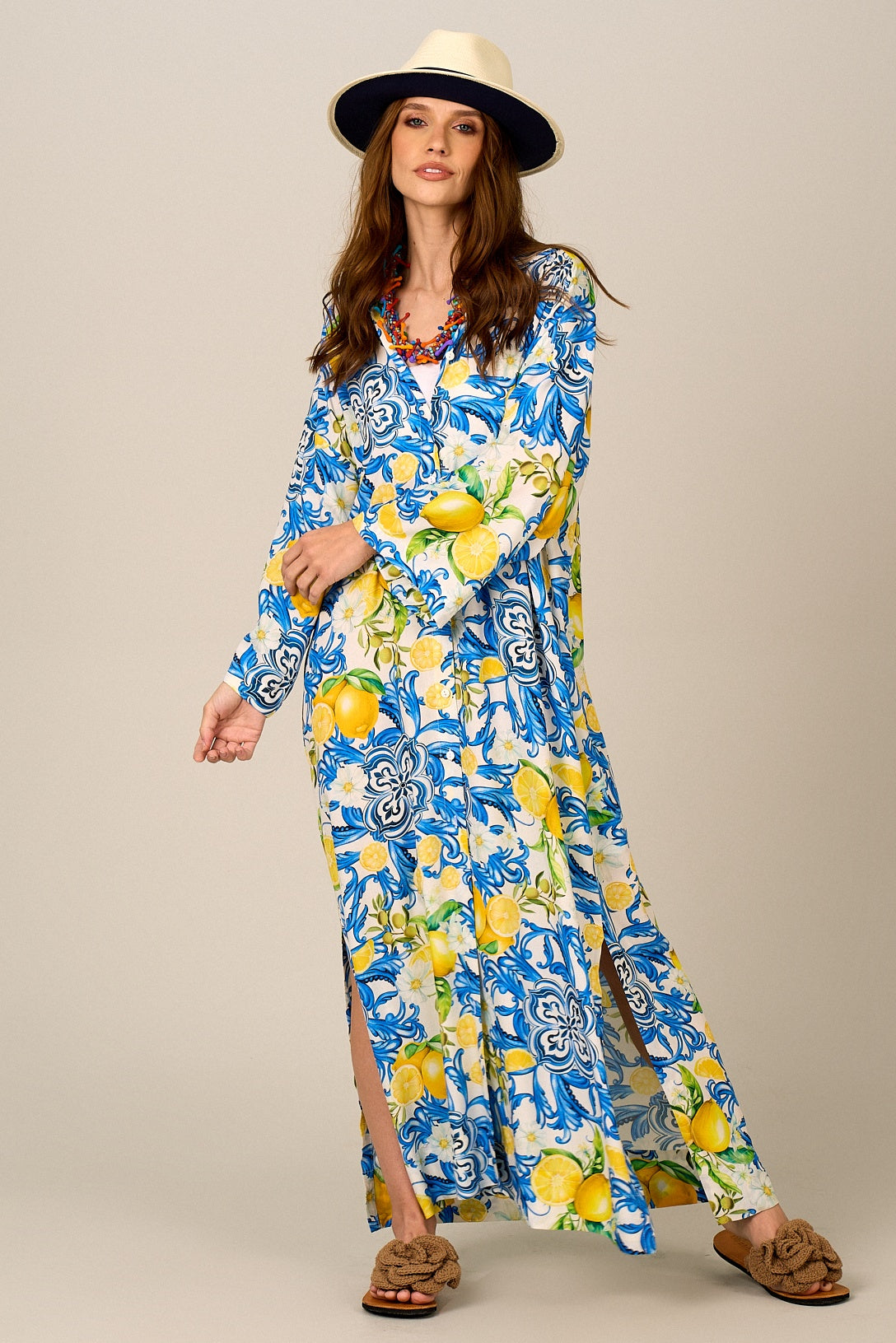 Chemise Longo Amplo Estampa De Limões Sicilianos Yacamim L2