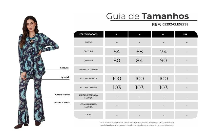 Calça Flare Com Bolsos Azul Estampa Cashmere Yacamim A15