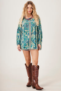 Bata Ampla Com Rendas Verde Estampada Yacamim B17