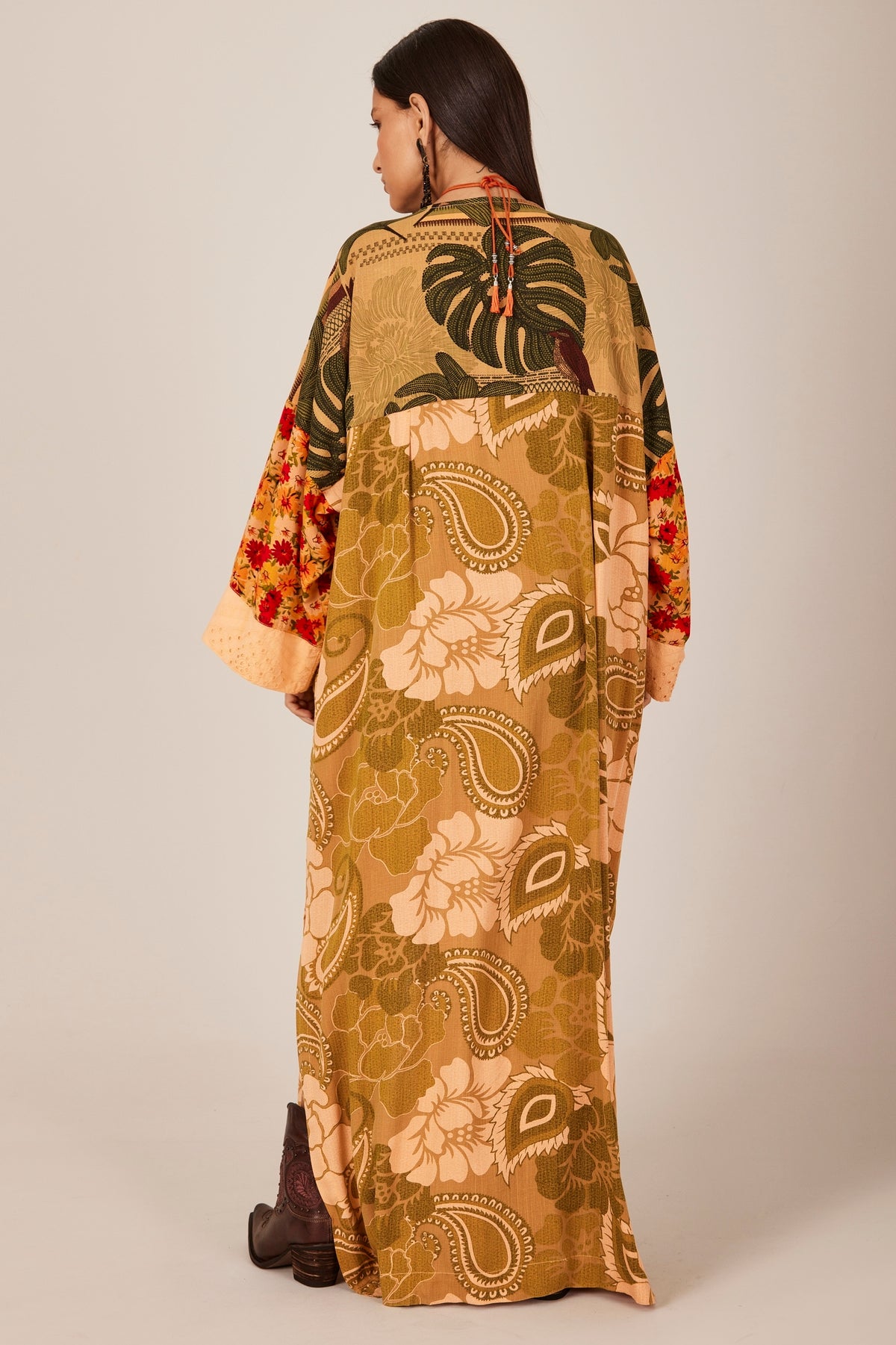 Kimono Longo Laranja Patchwork Yacamim J10