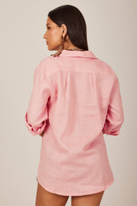 Camisa Básica De Linho Rosa Claro Yacamim A13 Liso
