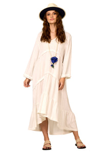 Vestido Midi De Viscolinho Off White Yacamim C1