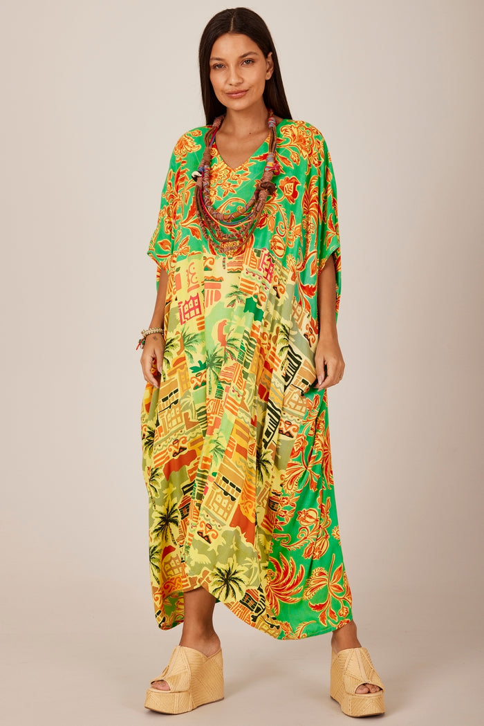 Kaftan Longo Patchwork Verde Claro Yacamim J3
