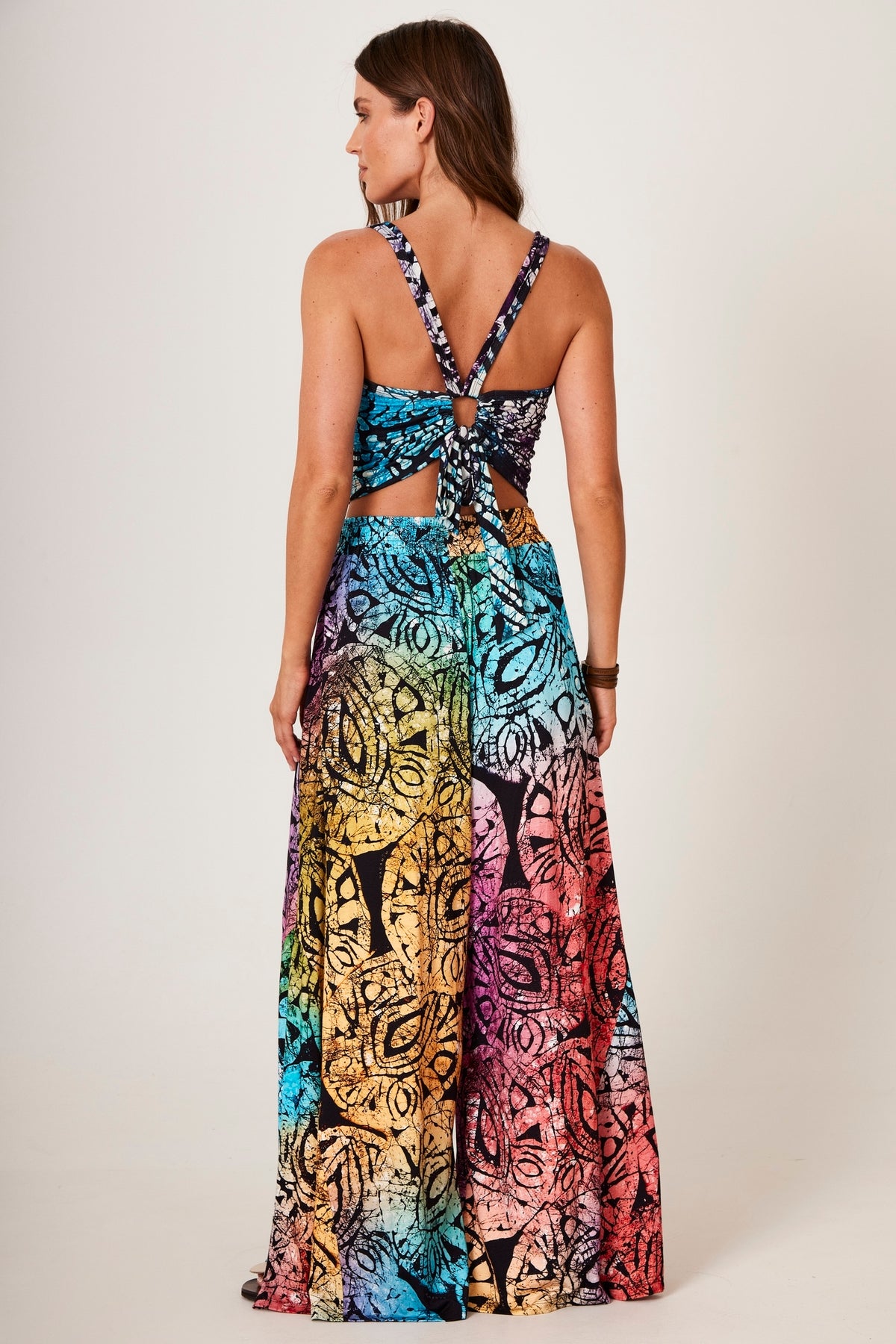 Calça Pantalona De Malha Estampa Digital De Batik Yacamim G8