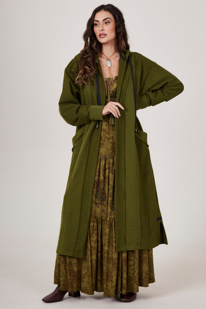 Casaco Midi Com Capuz Verde Escuro Yacamim L1/2 Liso