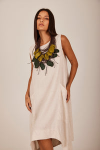 Vestido Curto Regata De Linho Bege Yacamim D3 Liso