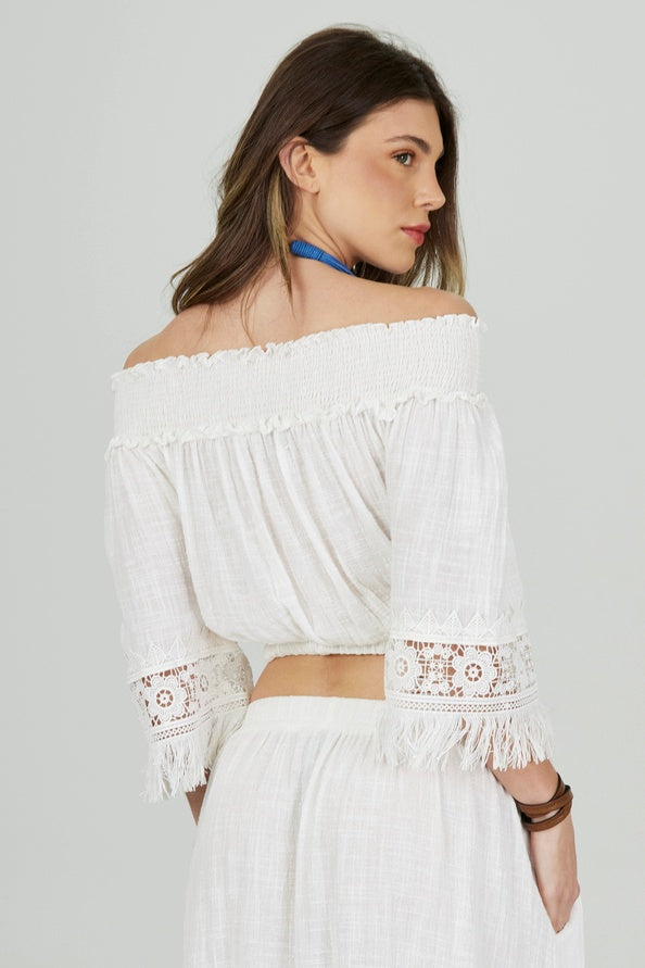 Bata Cropped Ciganinha De Algodão Branca Coleção Bahêa Yacamim Q8