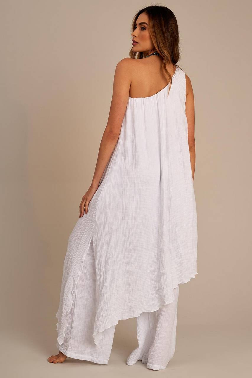 Calça Pantalona Com Bolsos Branco Yacamim G1