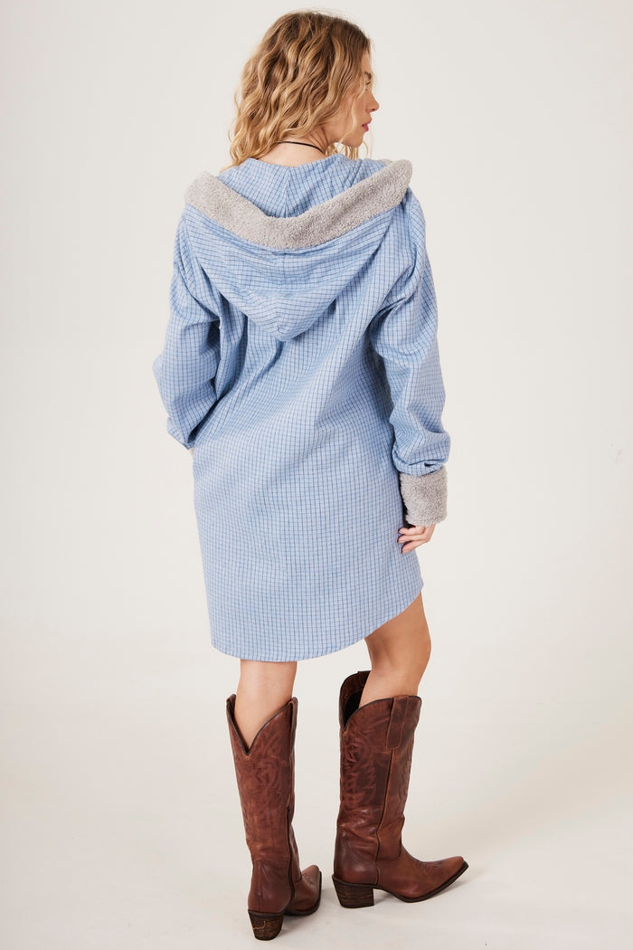 Casaco Com Capuz Azul Claro Xadrez Yacamim K7