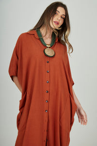 Chemise Midi De Viscolinho Terracota Yacamim L6