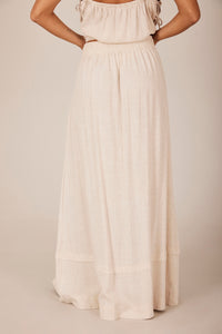 Saia Longa Linho Com Botões Bege Yacamim A19 Liso