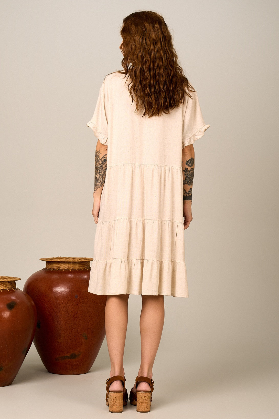 Vestido Curto Bege Nature Viscolinho Yacamim C27