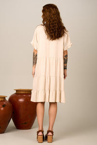 Vestido Curto Bege Nature Viscolinho Yacamim C27