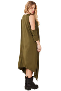 Vestido Curto Com Pontas Laterais Verde Musgo Yacamim E6 Liso