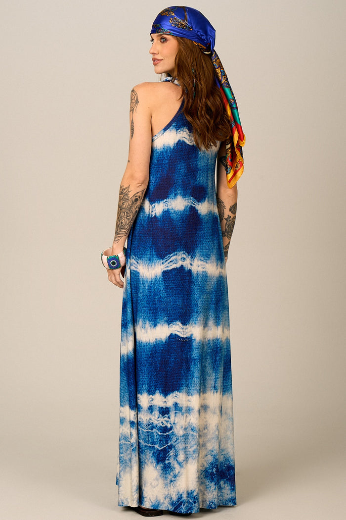 Vestido Longo Nadador Azul Tie Dye Estampa Digital Yacamim D7