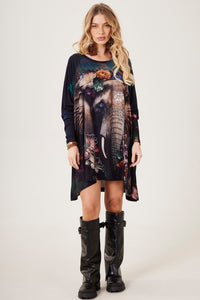 Bata Ampla Com Pedrinhas Estampa Exclusiva De Elefante Yacamim S8